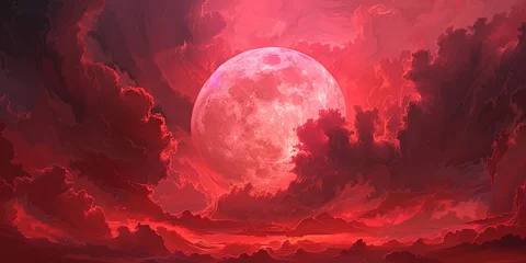 Zelfklevend Fotobehang Red planet against the background of red clouds © Oleksii