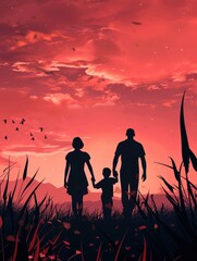 Father's day background with family silhouette, copy space - generative ai