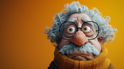 A close up of a cartoon character with glasses and curly hair, AI