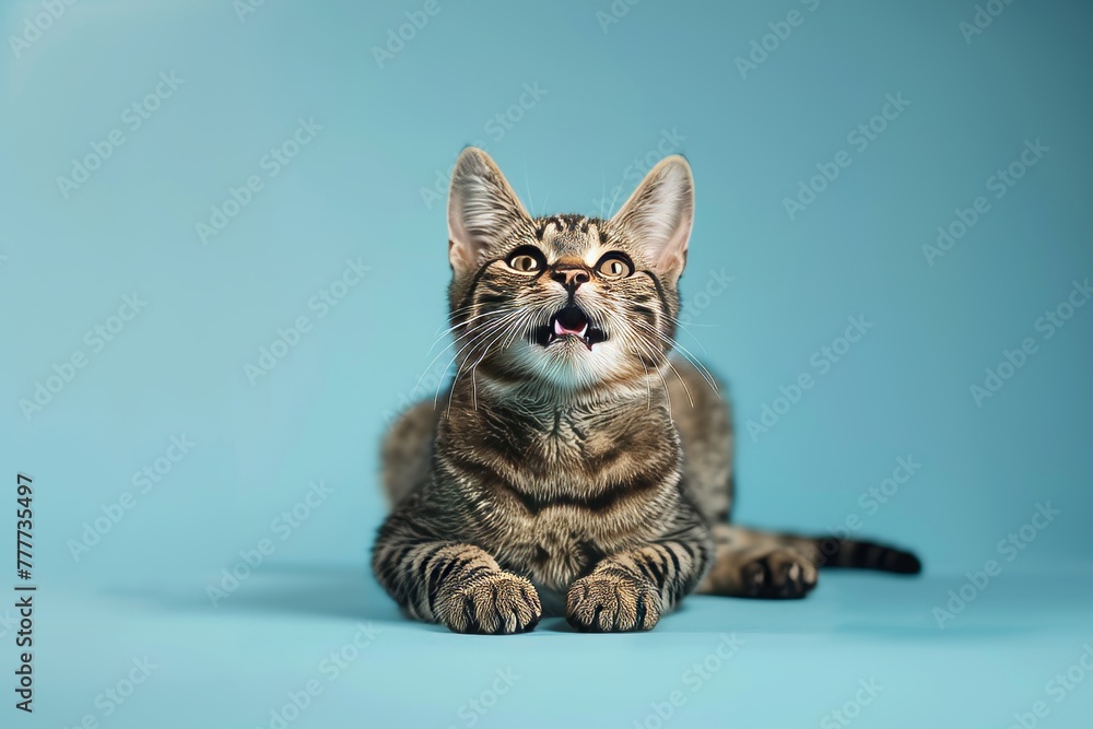 Canvas Prints Studio portrait of playful cat in front of blue background