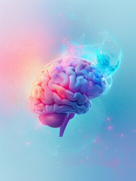 Colorful brain on blue background.