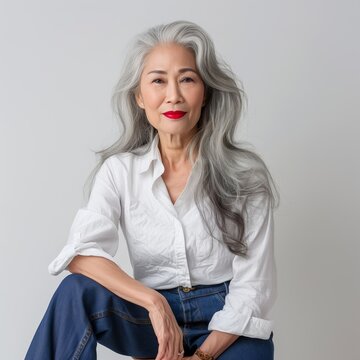Studio portrait of beautiful mature Asian woman
