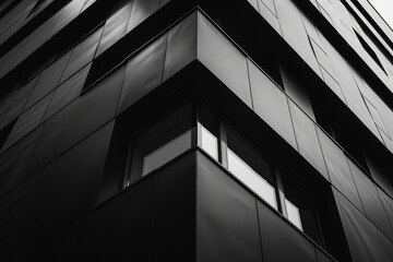 Close-up view of a modern skyscraper with reflective facade creating a visual interplay of light and dark, suited for urban design themes.

