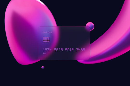 A transparent credit card floating in the air