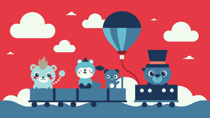Cute Animals Balloon Riding a Train  Explore the Joyful Journey