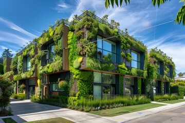 Fototapeta na wymiar Eco-Friendly Townhome with Green Living Walls and Energy-Efficient Design