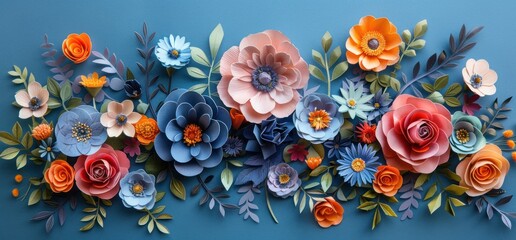 flowers are around a blue background