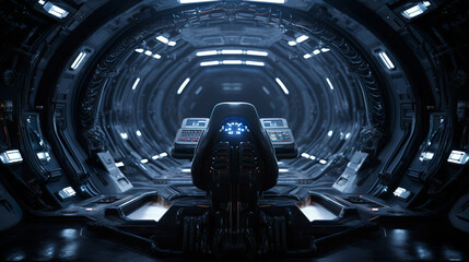 alien spaceship, view from inside the interior of the ship. extraterrestrial origin - obrazy, fototapety, plakaty