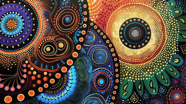 Aboriginal dot painting combines with the ancient art of mandalas. This fusion creates decorative artwork that merges the symbolism of both cultures.