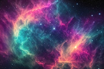 A nebula, a cloud of gas and dust in space that glows with a pink and purple light. - obrazy, fototapety, plakaty