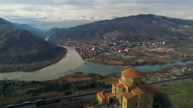 Djvari Monastery overlooking the confluence of the Aragvi and Mtkvari rivers. Georgia