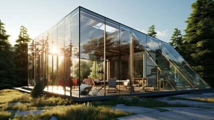 A photo of a Glass House in Daylight