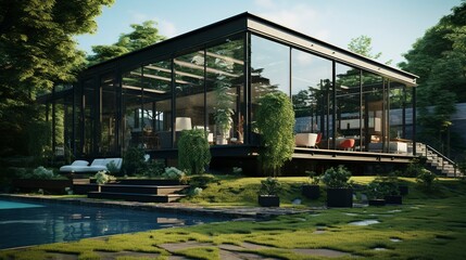 A photo of a Glass House in Daylight