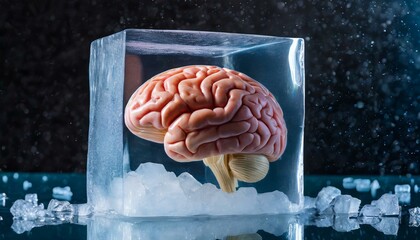 human brain frozen inside a block of ice
