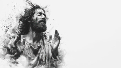 Pencil sketch art of Jesus is praying with his hands raised upwards