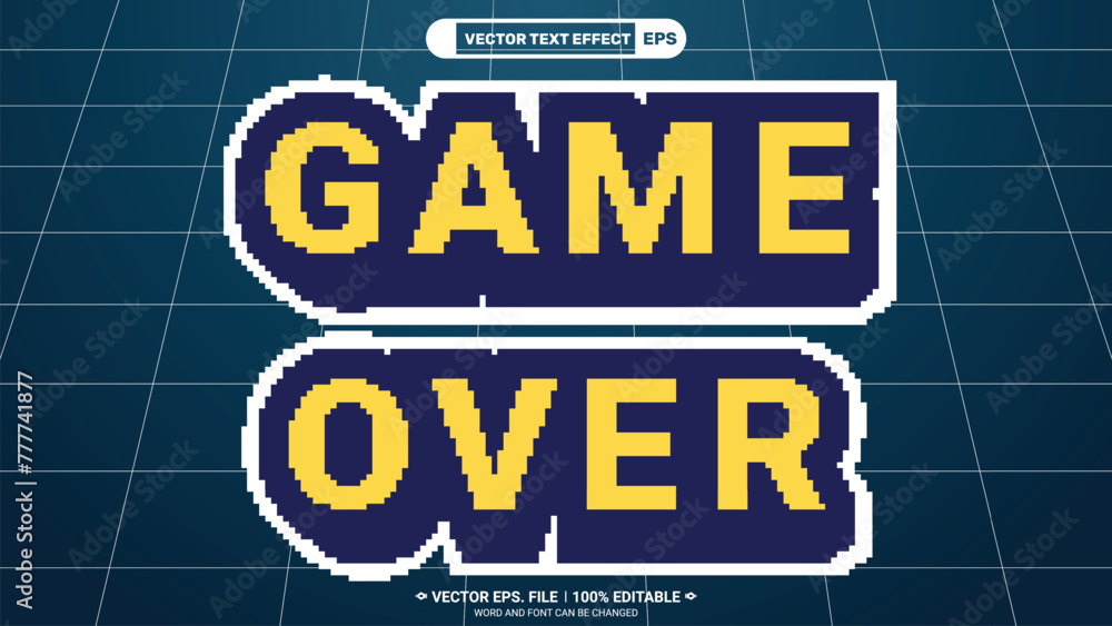 Poster game over editable 3d pixel art vector text style effect