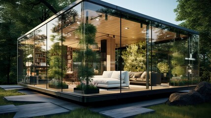 Fototapeta premium A photo of a Glass House Showcasing Modern Architecture