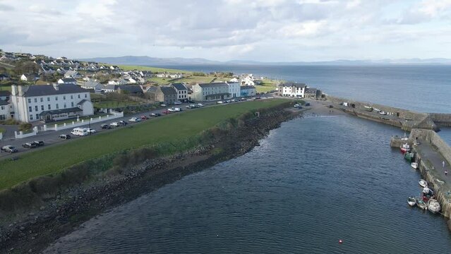 A drone shot of a seaside village along the atlantic ocean. Mullaghmore Co. Sligo, Ireland