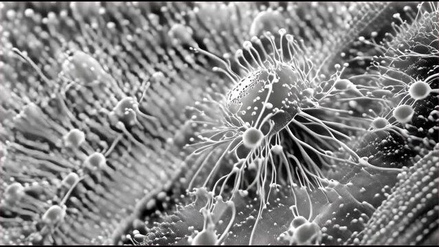 Cells, viruses, bacteria, germs black and white background 4k generative ai 