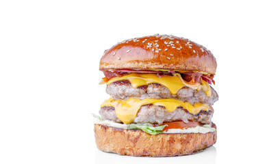 double cheeseburger on a white background
