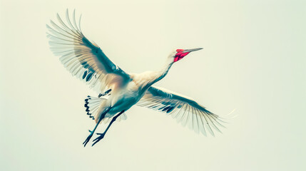 Fototapeta premium Majestic crane in flight against sky