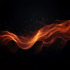 Fotobehang Abstract framework art, fire waves and sparkles on balck dark background © Lied