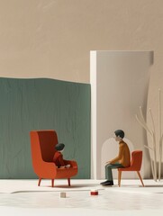 stylized cover for product design presentation that represents a moment of sharing between father and son in a furniture accessory and copy space - generative ai