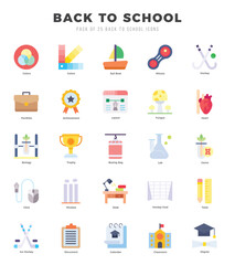 Back To School icons set. Collection of simple Flat web icons.