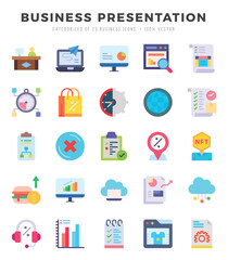 Set of Business Presentation Icons. Simple Flat art style icons pack. Vector illustration.