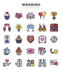 Wedding icons Pack. Lineal Color icons set. Wedding collection set.