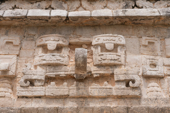 Ornamental Details From Mayan Pyramid In Mexico.