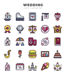 Simple Set of Wedding Related Vector Lineal Color Icons.