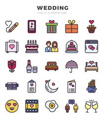 Wedding Icons Pack Lineal Color Style. Vector illustration.