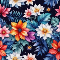 Vibrant colorful flowers set against dark background. For meditation apps, on covers of books about spiritual growth, in designs for yoga studios, spa salons, illustration for articles on inner peace.