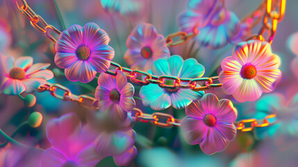 Flowers in chains, spring concept, pastel colors