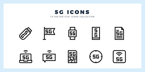 10 5G Lineal icon pack. vector illustration.