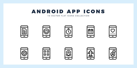 10 Android App Lineal icon pack. vector illustration.