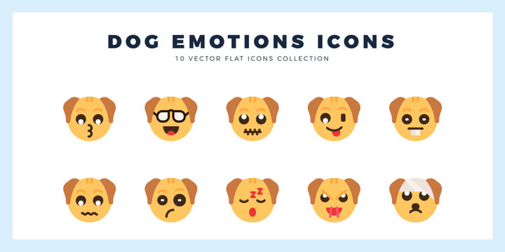 10 Dog Emoticon Flat icon pack. vector illustration.