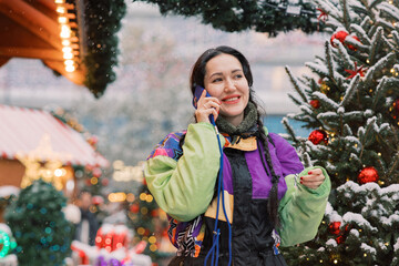 Vintage Vibes: Snowy Phone Call at the Christmas Market