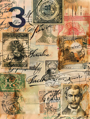 Retro Postal Collage with Stamps and Historical Figures
