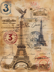Ephemeral Collage of the Eiffel Tower with Vintage Ephemera