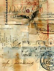 Abstract Artistic Collage with Bird and Musical Notation