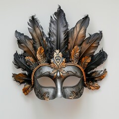 A Mask With Feathers on a White Background ai generated high quality images