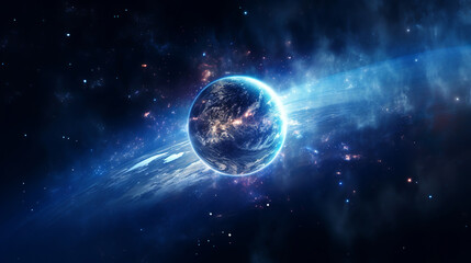 Fototapeta na wymiar Orbit of the night planet planet in space