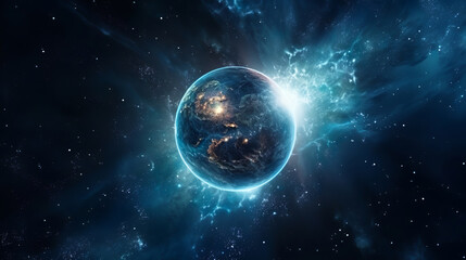 Obraz na płótnie Canvas Orbit of the night planet planet in space