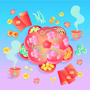 Illustration vector of red candy box celebrating Lunar New Year