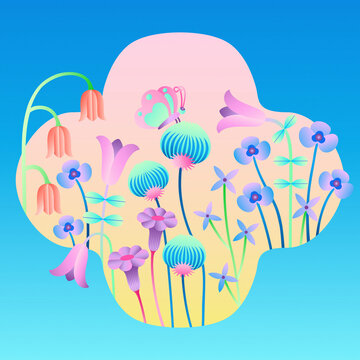 spring flowers with butterflies