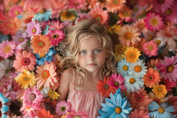 Naklejka premium Spring portrait of a girl with flowers