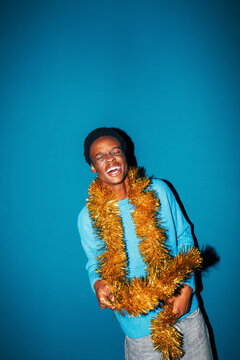 Man with tinsel