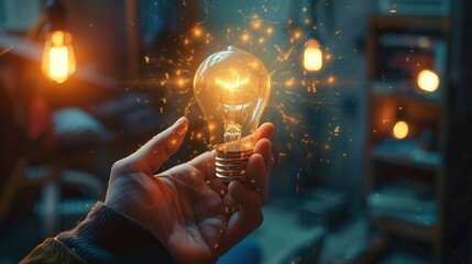 A person holding a light bulb in their hand. Suitable for creativity, innovation, and ideas ai generative high quality images
